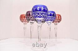 SET 6 BOHEMIAN CZECH CUT TO CLEAR CRYSTAL Hock Wine GLASSES Goblets Multicolor