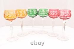 SET 6 BOHEMIAN CZECH CUT TO CLEAR CRYSTAL Hock Wine GLASSES Goblets Multicolor