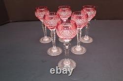 SET 6 BOHEMIAN CZECH CUT TO CLEAR Cordial Wine GLASSES Goblets Cranberry Red