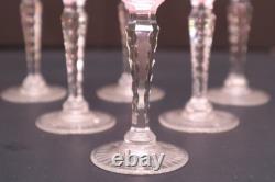 SET 6 BOHEMIAN CZECH CUT TO CLEAR Cordial Wine GLASSES Goblets Cranberry Red