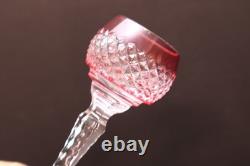 SET 6 BOHEMIAN CZECH CUT TO CLEAR Cordial Wine GLASSES Goblets Cranberry Red