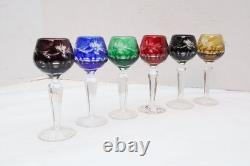 SET 6 BOHEMIAN CZECH CUT TO CLEAR Cordial Wine GLASSES Goblets Multicolor 5.25