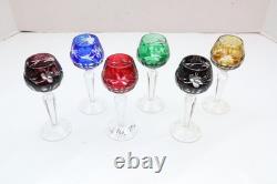 SET 6 BOHEMIAN CZECH CUT TO CLEAR Cordial Wine GLASSES Goblets Multicolor 5.25