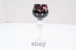 SET 6 BOHEMIAN CZECH CUT TO CLEAR Cordial Wine GLASSES Goblets Multicolor 5.25