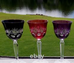 SET 6 NACHTMANN Crystal Multicolor Cut to Clear Wine Glasses Germany