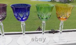 SET 6 NACHTMANN Crystal Multicolor Cut to Clear Wine Glasses Germany