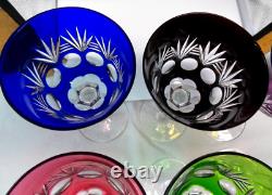 SET 6 NACHTMANN Crystal Multicolor Cut to Clear Wine Glasses Germany