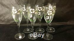 SET 6 Perrier Jouet Hand Painted Flower Champagne Wine Flute Glasses Vintage