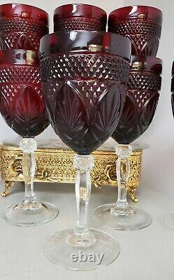 SET 8Cristal D' Arques DurandANTIQUE RUBY RED Crystal Wine/Water Glass Goblets