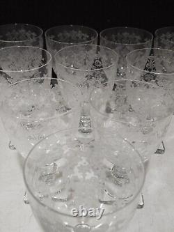 SET OF 10-Fostoria Glass Queen Anne Etch #306 Crystal Stemmed Water Wine Goblets