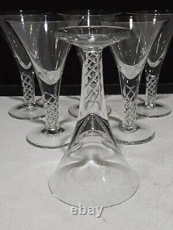 SET OF 6 -Vintage Clear Glass 6 Air Twist Helix Wine Glasses