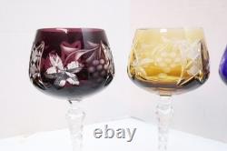 SET of 6 BOHEMIAN CZECH CUT TO CLEAR Hock Wine GLASSES Goblets Multicolor 8