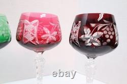 SET of 6 BOHEMIAN CZECH CUT TO CLEAR Hock Wine GLASSES Goblets Multicolor 8