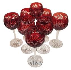 SET of 8 Vintage BOHEMIAN Style RUBY RED Cut to Clear CRYSTAL WINE GOBLETS Glass