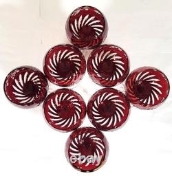 SET of 8 Vintage BOHEMIAN Style RUBY RED Cut to Clear CRYSTAL WINE GOBLETS Glass