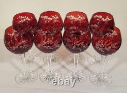 SET of 8 Vintage BOHEMIAN Style RUBY RED Cut to Clear CRYSTAL WINE GOBLETS Glass
