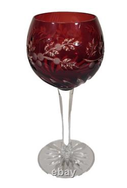 SET of 8 Vintage BOHEMIAN Style RUBY RED Cut to Clear CRYSTAL WINE GOBLETS Glass