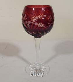 SET of 8 Vintage BOHEMIAN Style RUBY RED Cut to Clear CRYSTAL WINE GOBLETS Glass