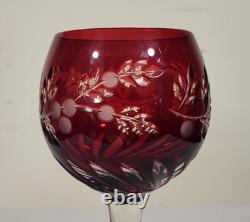 SET of 8 Vintage BOHEMIAN Style RUBY RED Cut to Clear CRYSTAL WINE GOBLETS Glass