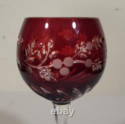 SET of 8 Vintage BOHEMIAN Style RUBY RED Cut to Clear CRYSTAL WINE GOBLETS Glass