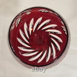 SET of 8 Vintage BOHEMIAN Style RUBY RED Cut to Clear CRYSTAL WINE GOBLETS Glass