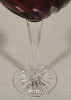 SET of 8 Vintage BOHEMIAN Style RUBY RED Cut to Clear CRYSTAL WINE GOBLETS Glass