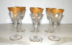 SIX (6) VINTAGE GOLD RIM With SWAGS WINE GLASSES 6 7/8 TALL