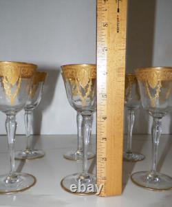 SIX (6) VINTAGE GOLD RIM With SWAGS WINE GLASSES 6 7/8 TALL