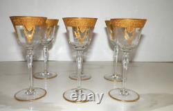 SIX (6) VINTAGE GOLD RIM With SWAGS WINE GLASSES 6 7/8 TALL
