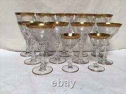 SS85 Vintage Tiffin-Franciscan Clear & Gold Etching Crystal Wine Glass Set of 12
