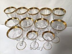 SS85 Vintage Tiffin-Franciscan Clear & Gold Etching Crystal Wine Glass Set of 12