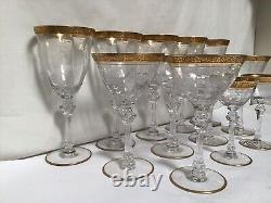SS85 Vintage Tiffin-Franciscan Clear & Gold Etching Crystal Wine Glass Set of 12