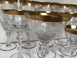 SS85 Vintage Tiffin-Franciscan Clear & Gold Etching Crystal Wine Glass Set of 12