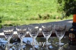STUNNING! 5 Vintage Crystal Etched Wine Glasses, Tiffin Franciscan, Theda 1960's
