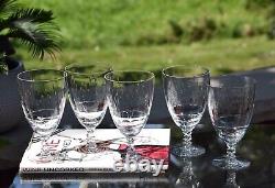 STUNNING! 5 Vintage Crystal Etched Wine Glasses, Tiffin Franciscan, Theda 1960's