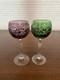 STUNNING VTG Amethyst/Green Cut To Clear Grape Crystal Wine Glasses 7.75H PAIR
