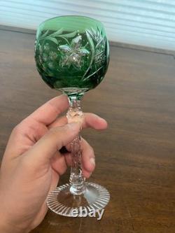 STUNNING VTG Amethyst/Green Cut To Clear Grape Crystal Wine Glasses 7.75H PAIR