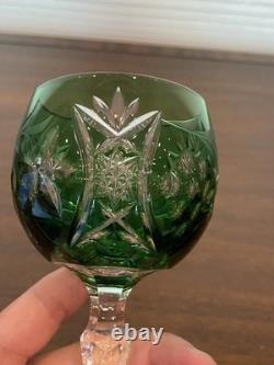 STUNNING VTG Amethyst/Green Cut To Clear Grape Crystal Wine Glasses 7.75H PAIR