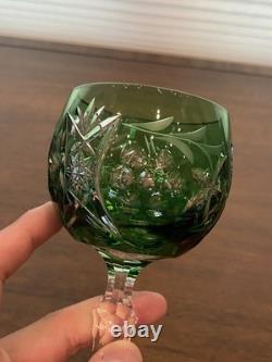 STUNNING VTG Amethyst/Green Cut To Clear Grape Crystal Wine Glasses 7.75H PAIR