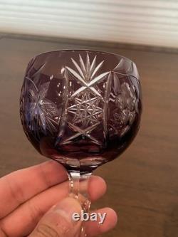 STUNNING VTG Amethyst/Green Cut To Clear Grape Crystal Wine Glasses 7.75H PAIR