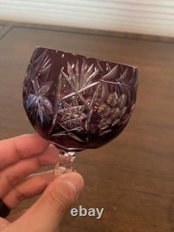 STUNNING VTG Amethyst/Green Cut To Clear Grape Crystal Wine Glasses 7.75H PAIR