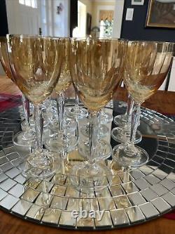 S/15 Vintage Gold Amber Iridescent Wine Glasses Lovely 6 Oz