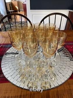 S/15 Vintage Gold Amber Iridescent Wine Glasses Lovely 6 Oz