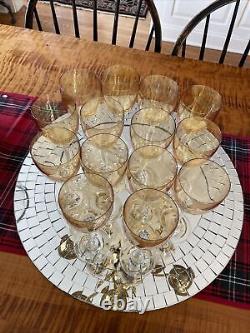 S/15 Vintage Gold Amber Iridescent Wine Glasses Lovely 6 Oz