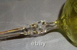 S/4 VINTAGE CHARTREUSE & CLEAR CUT CRYSTAL WINE HOCK GLASSES withFACETED STEMS