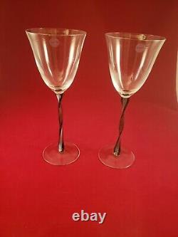 Salviati 2 Murano Wine Glasses Amethyst Purple & White Striped Twisted Stem