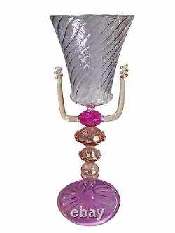 Salviati Murano Art Glass Wine Goblet Pink Purple Vtg Venetian Italy Handmade
