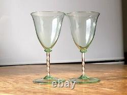 Salviati Murano Venetian Glass Vintage Gold Feather Stemmed Wine glasses pair