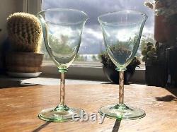 Salviati Murano Venetian Glass Vintage Gold Feather Stemmed Wine glasses pair