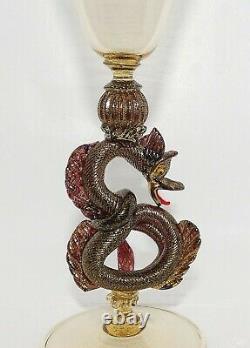 Salviati Sea Serpent 9 Wine Glass, Venetian Murano, applied gold, vintage, tint